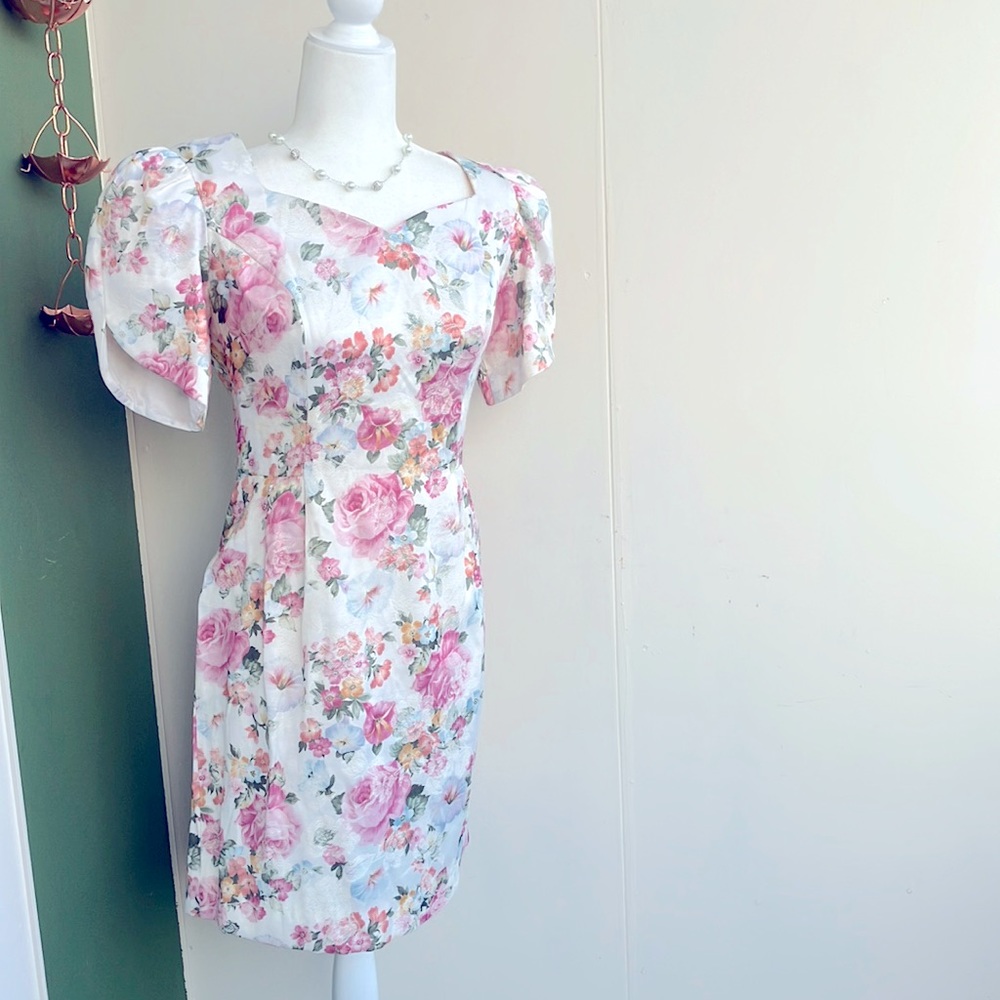 Vintage 80s Petite Lanz Floral Puff Sleeve Dress